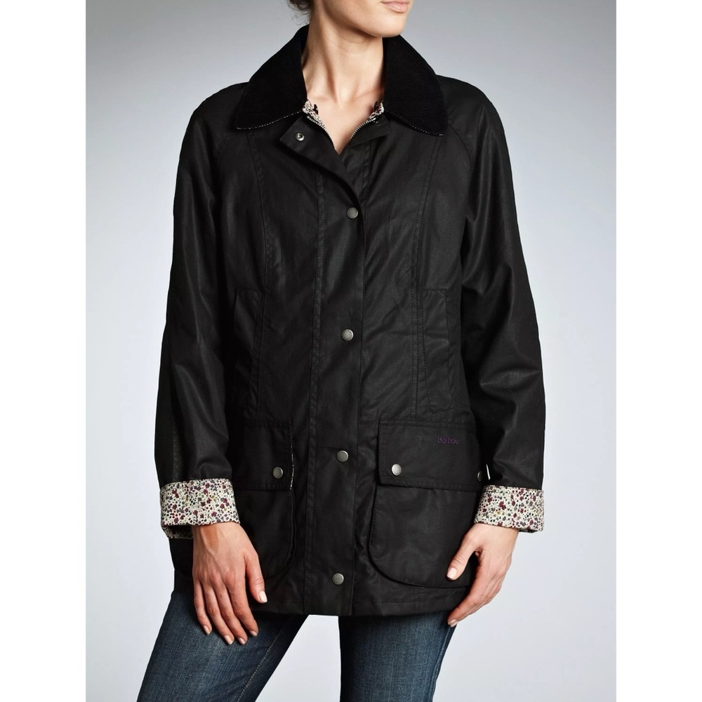 Barbour Liberty Beadnell Cotton Waxed Fleece Liner Jacket Black Womens US 4